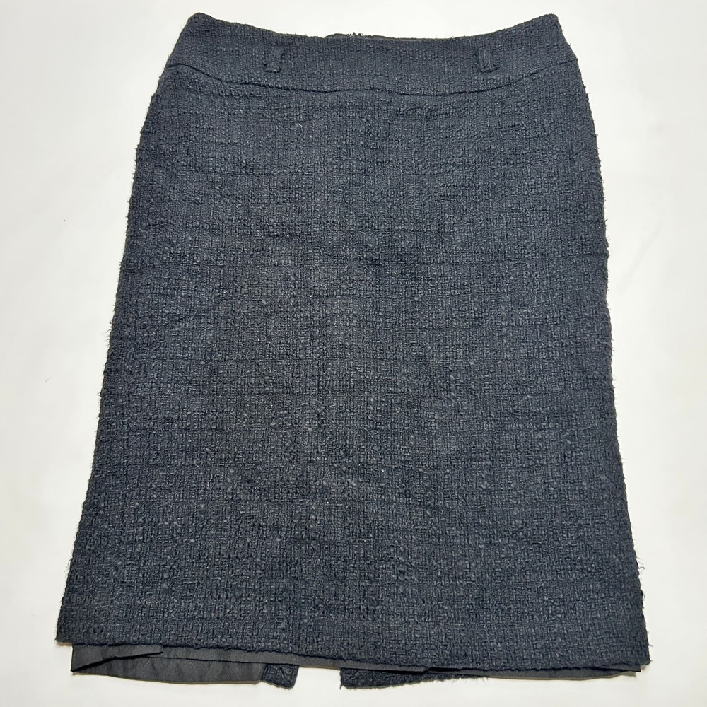 White House Black Market Black Tweed Pencil Skirt Size 2 Lined RN 111459